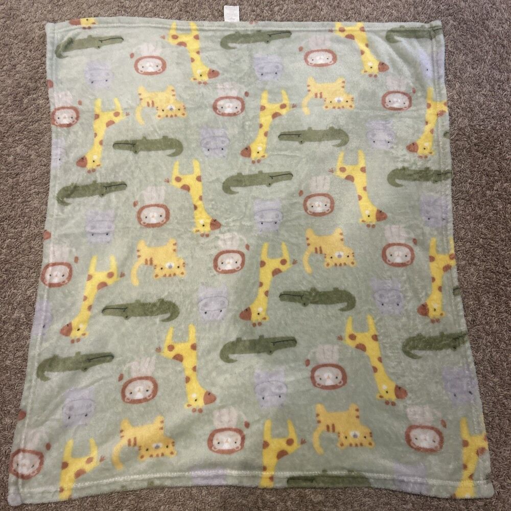 Parents Choice Green Safari Jungle Animals Giraffe Lion Hippo Baby Blanket 30x36